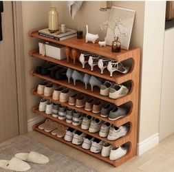 New 6-Tier Shoe Rack,Bamboo Shoe Organizer,Free Standing Storage Shelf for Closets,Hallways,Entryways,Mudrooms and Front Doors Style Fits 24 Pairs of 