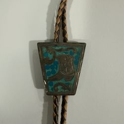 Vintage Sterling Silver Turquoise Bolo Tie Signed Mexico Sterling R.S.S. BOOTS