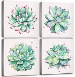 Plant Wall Decor Set Of 4 Canvas Pictures 12"×12" NEW