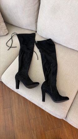 Black Suede Over-the-Knee Heeled Boots Size 7