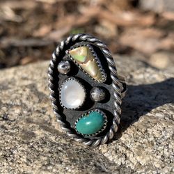 Sterling silver turquoise Mother Of Pearl Opal Moonstone