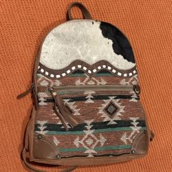 Myra Western Boho Rustic Backpack Leather Cotton Fringe Adjustable Straps