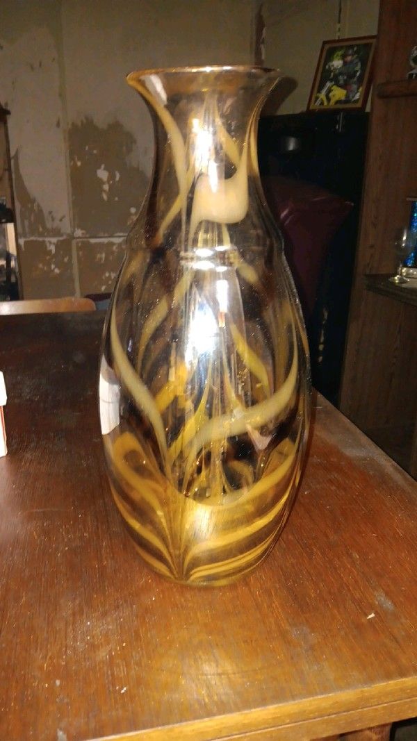 Murano Style Large Gold and Brown Vase