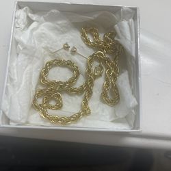 Gold Chain And Diamond Earrings 