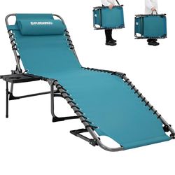 Brand New Adjustable Folding Lounge Chair w/ Side Table – Outdoor Patio / Beach Recliner