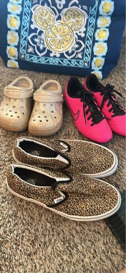 Adult size Sneakers, girls soccer shoes and glitter crocs