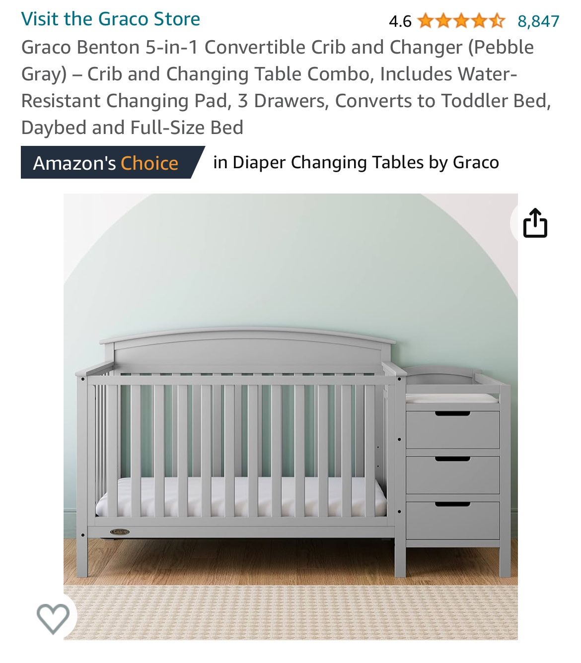 Graco Convertible Crib W/ Changing Table