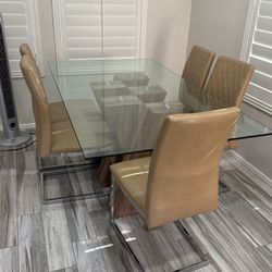 Glass Top Dining Table Kitchen 