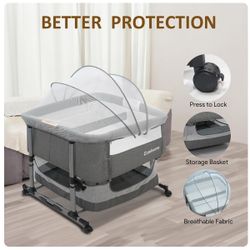 Twin Bassinet for 2 Babies, 3 in 1 Bedside Co Sleeper Double Bassinet for Twins, Rocking Bassinet for Baby with Wheels and Storage Basket,