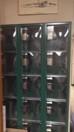 Green Metal Storage Cabinet with Clear Doors