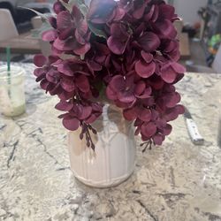 Artificial Burgundy Hydrangea Arrangement in Ceramic Vase
