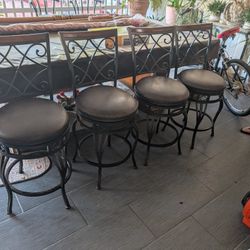 All Metal With Leather Chocolate Brown Stool Chairs Set Of Four Four In Very Good Condition