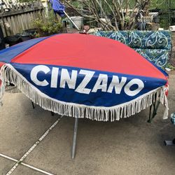 Vintage Cinzano Red and Blue Market Patio Umbrella & Ash Tray