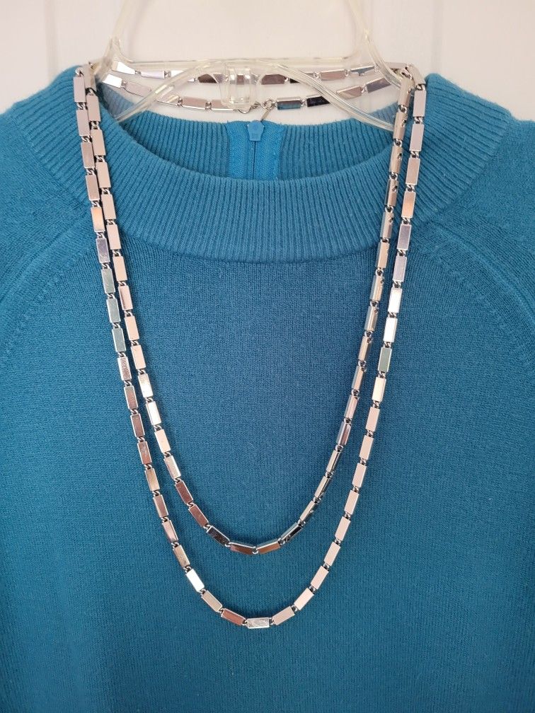 Vintage Monet Silver Tone Box Link Chain Necklace 55"