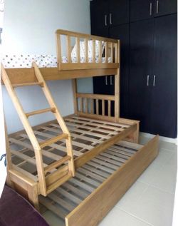 Solid Wood Triple Bunk Bed with Trundle
