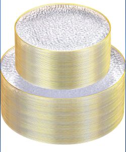 New 60-Piece Plastic Hammered Clear Plates with Gold Rim Set, 30-pc Dinner Plate & 30-pc Salad or Dessert Plates