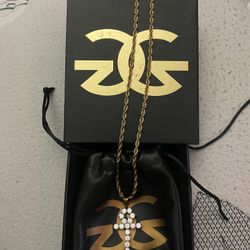 MICRO DIAMOND ANKH GOLD NECKLACE PENDANT & ROPE GOLD CHAIN