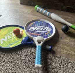 NERF Tennis For Kids And Racket/Foam Tennis Ball And Powerblast Bat And Ball Set