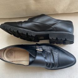 Ekonika Black Platform Buckle Leather Loafers Women Size 9.5 Chunky Shoes