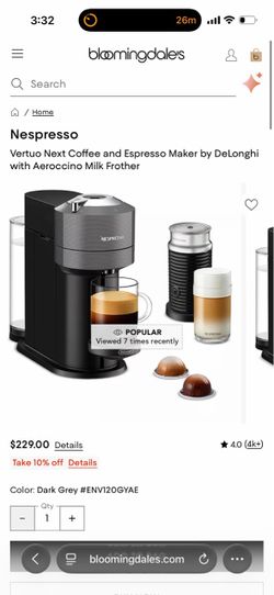 Nespresso Vertuo Next Coffee & Espresso Maker with Aeroccino