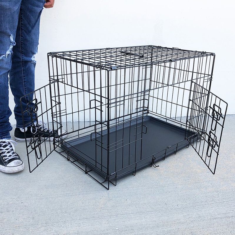 (NEW) $40 Folding 30” Dog Cage 2-Door Folding Pet Crate Kennel w/ Tray 30”x18”x20”