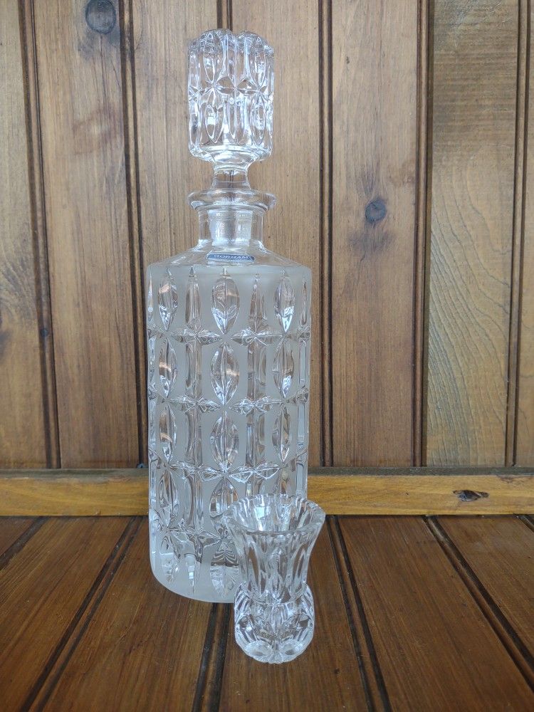 Vintage Gorham Full Lead Crystal Olive Cut Decanter With Gorham Crystal Shot Sized Glass