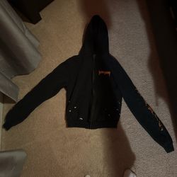 Balenciaga Flame Logo Distressed Zip-Up Hoodie – Black” 🔥