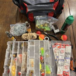Fishing Tackle Set - Bag, 3 Loaded Trays, Hooks, Scale, & Tools