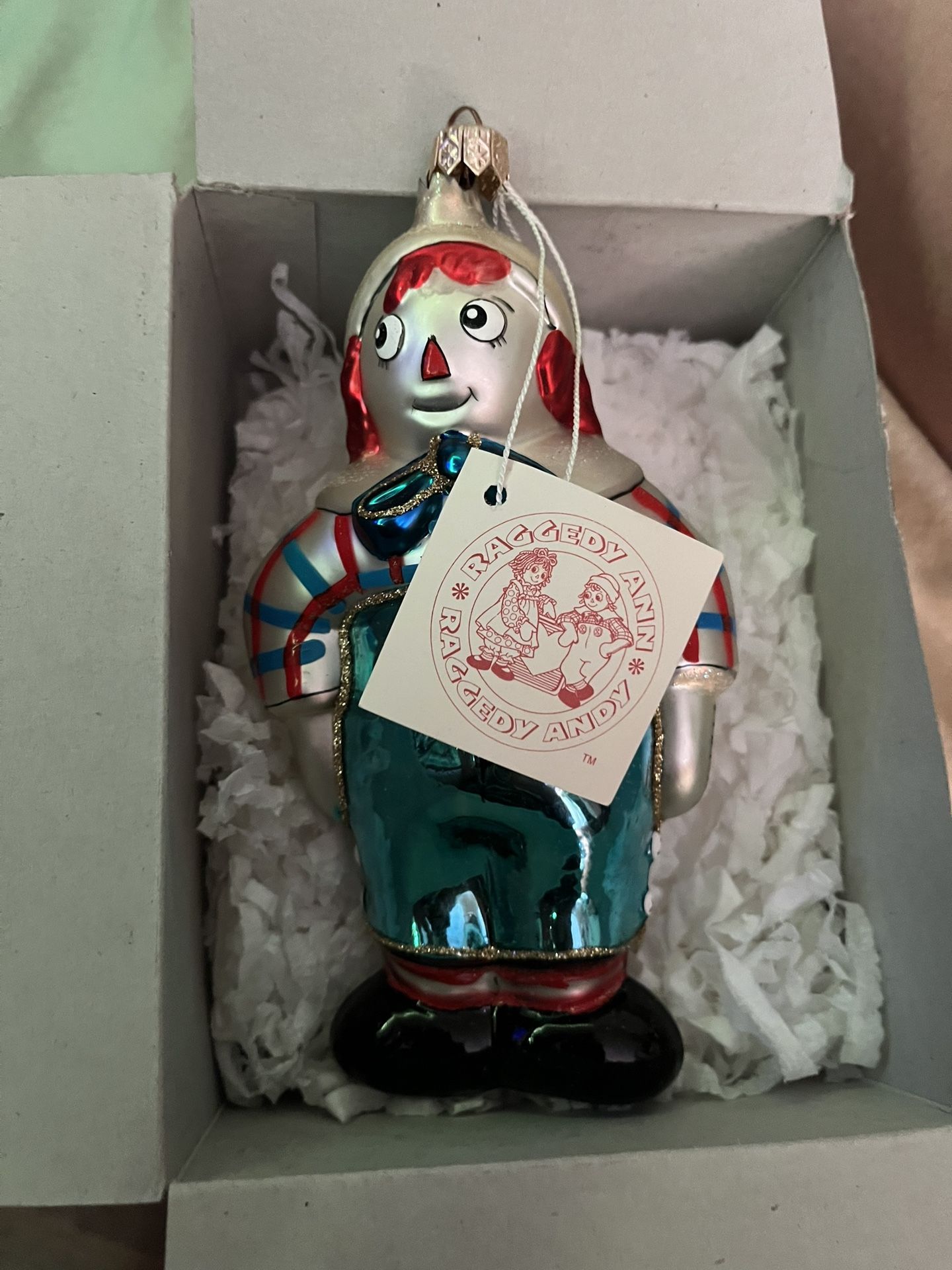 Polonaise Collection Raggedy Andy's Wagon glass Christmas ornament by Kurt S. Adler.