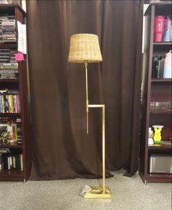 Authentic Pottery Barn "Carter" Floor Lamp – Brass & Woven Rattan