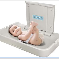 Fold-Down Baby Changing Station Wall-Mount - Modundry Horizontal Baby Change Table with Safety Straps for Commercial Restrooms (White Granite)