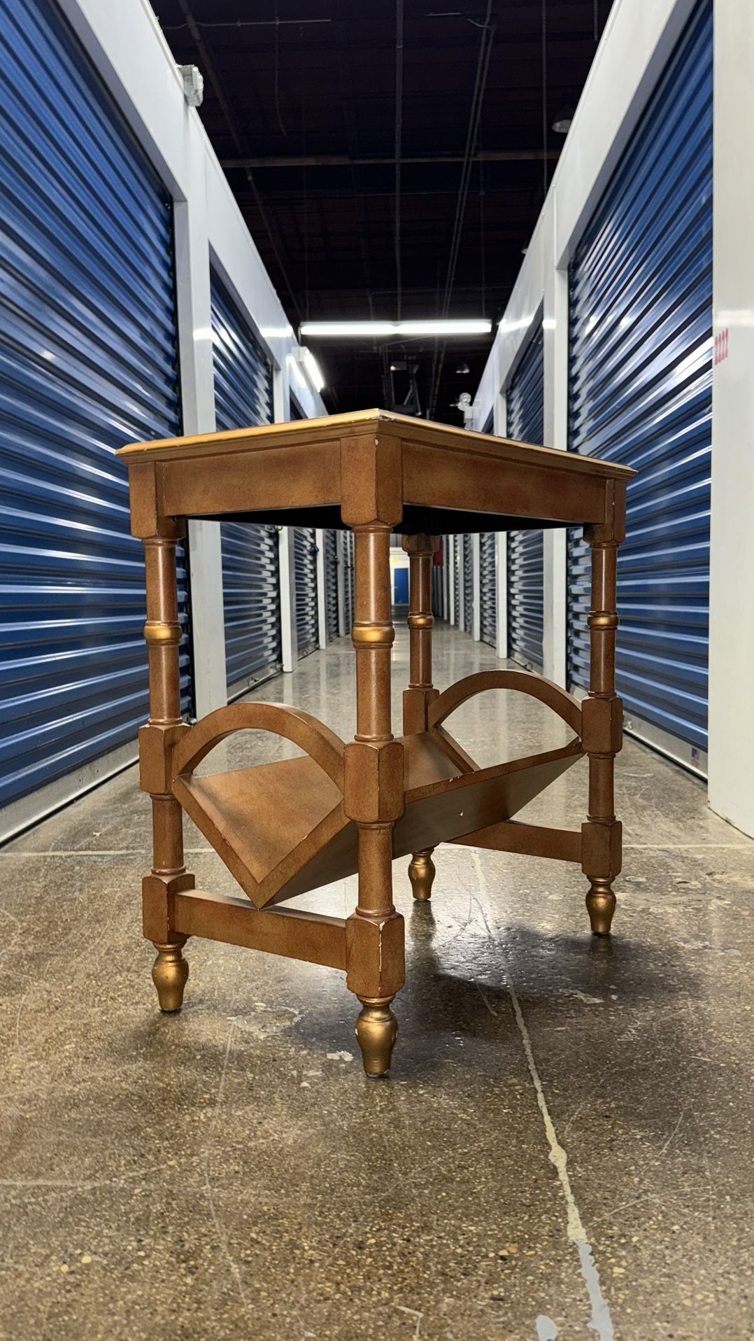 vintage midcentury modern wood console table with magazine rack
