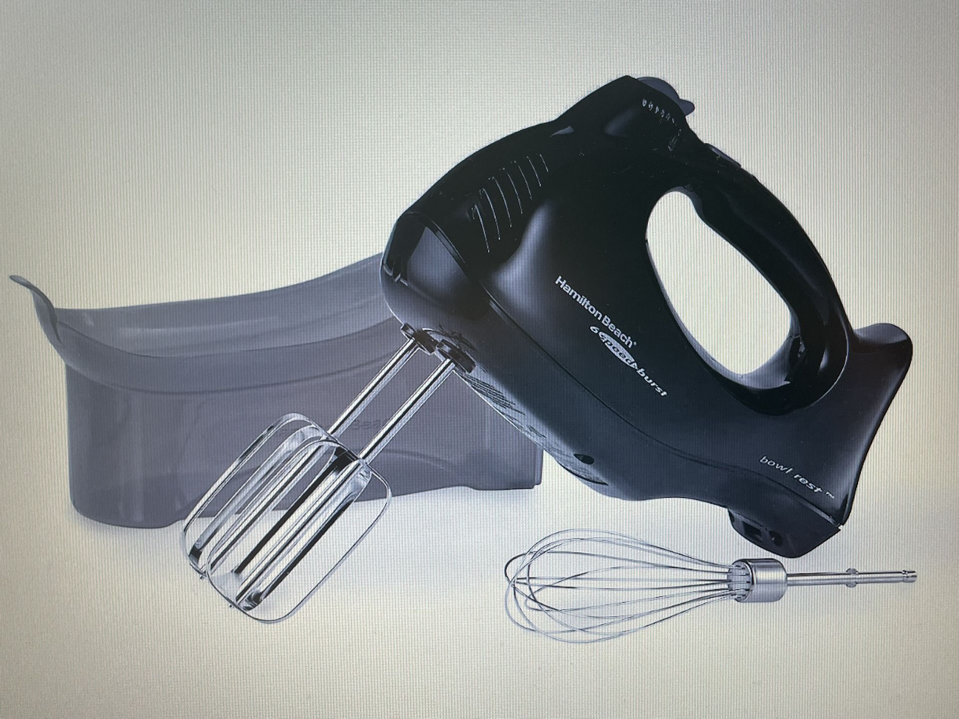Handheld Mixer (Black) “Hamilton Beach” w/ Snap-on Case, Beaters And Whisk…