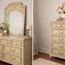 Vintage French Provincial Dresser with Mirror – Solid Wood