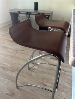 Pair of Leather and Chrome Bar Stools