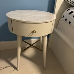 Penelope Nightstand-oyster With Marble Top. Color White.