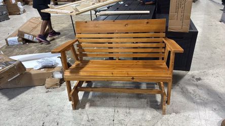 ❤️‍🔥 Wooden Patio Glider Bench with Cup Holders,