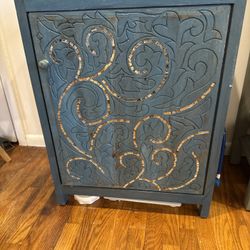 Indian Blue Rhinestone Side Table Dresser Wood
