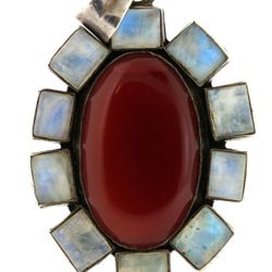 Sterling Silver Women's Necklace Pendant with Red Stone Large Size