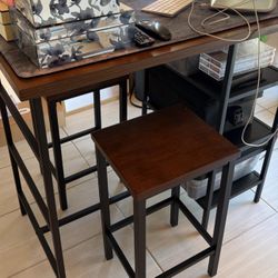 High Top Table With Storage And Two Stools
