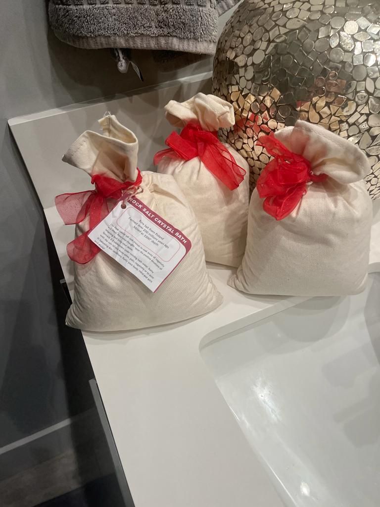Rock salt crystal bath salts from Poland. Three, 5 pound bags. $20 for all. Brand new, never used.