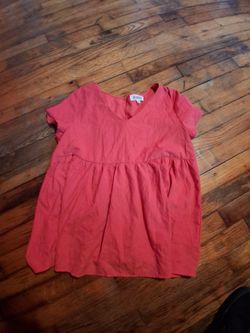 Red V-Neck Babydoll Top Short Sleeve