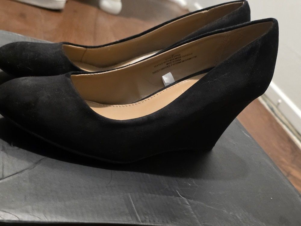 Black Platform Wedge Heels Size 9