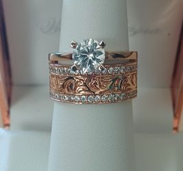 Beautiful Sterling Silver Rose Gold Crystal Ring Women's Size 7