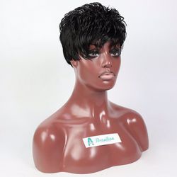 Short Synthetic Hair Wig with Bangs for Woman Short Curly Hair.