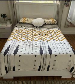 White Frame Bed and matching Nightstand