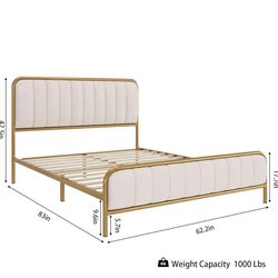 Queen sized bed frame with button tufted headboard