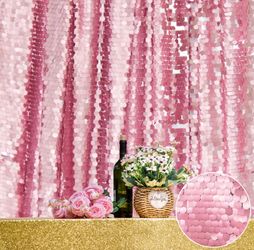 JYFLZQ Pink Payette Sequin Backdrop Big Sequin Backdrop Curtain For Parties 8.5 X 8.5 Ft