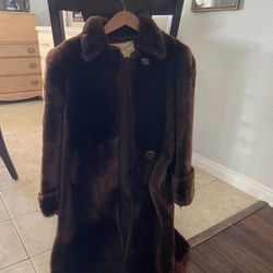 Vintage real Fur Mouton Coat Leather Dark Brown