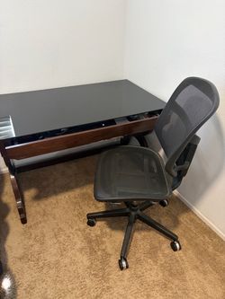 Wood Desk and Mesh Office Chair Set